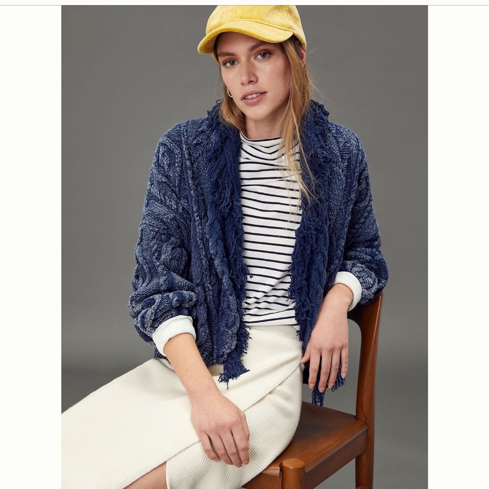 Anthropologie Pilcro Hana Fringed Cable-Knit Cardigan Small